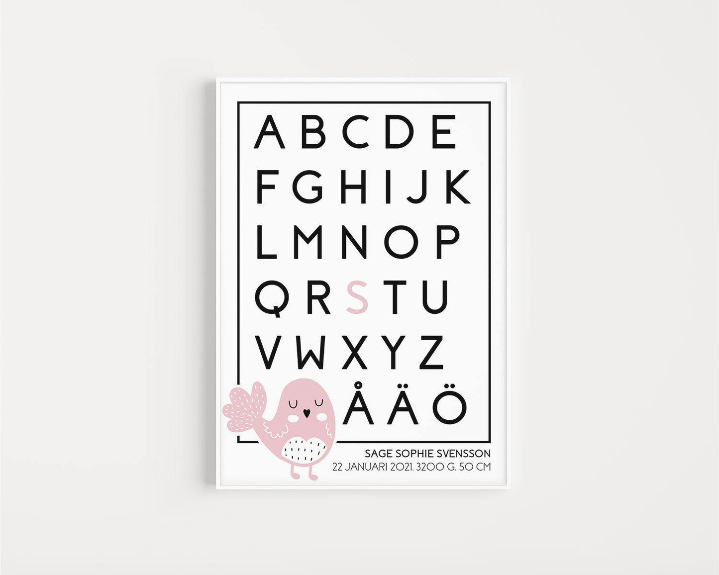 Personlig Alfabetposter - Fågel - Lilla Vän