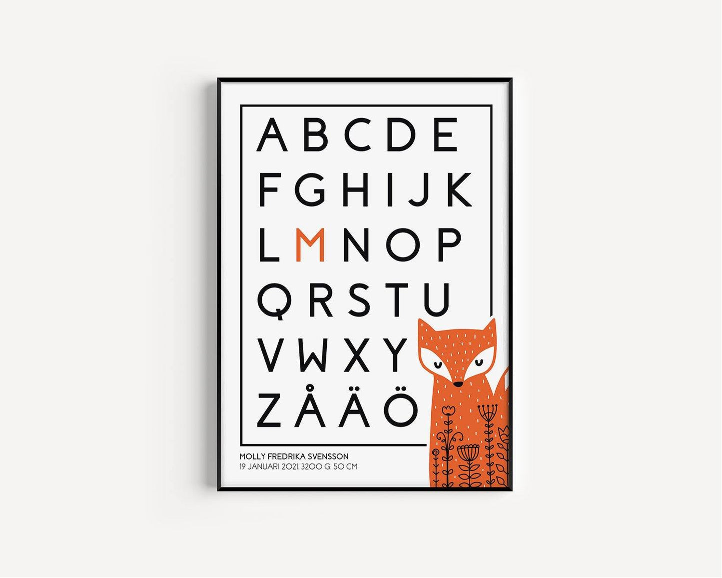 Personlig Alfabetposter - Räv - Lilla Vän