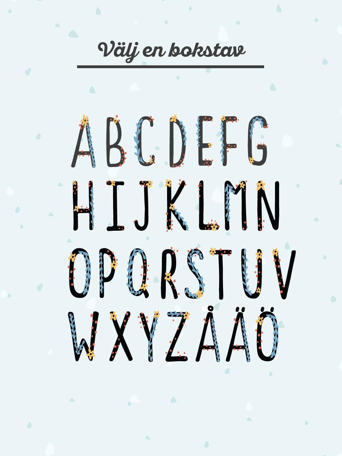 Tecknad krans med bokstav - Lilla Vän