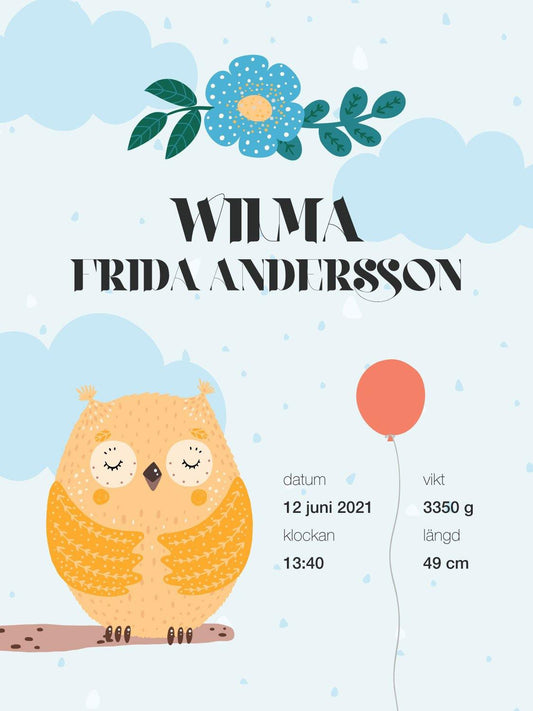 Födelsetavla - Uggla - Lilla Vän