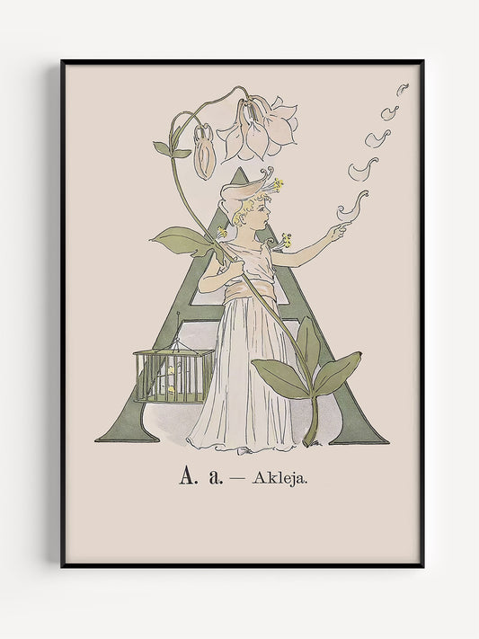 Prinsarnes Alfabet - Bokstaven A - Originalillustrationer av Ottilia Adelborg. Klassiska motiv från 1800-talet. Passar i vilket barnrum som helst.