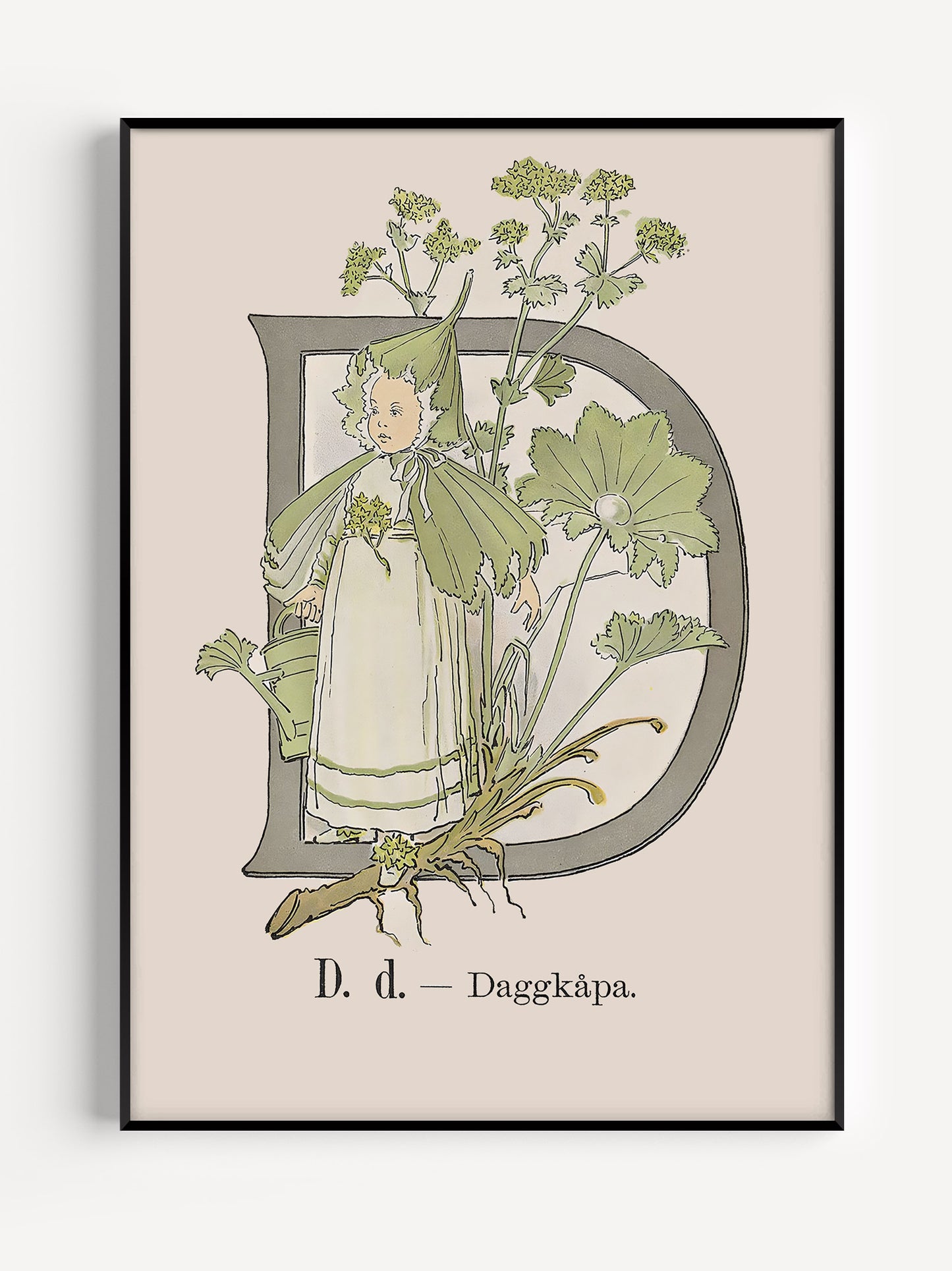 Prinsarnes Alfabet - Bokstaven D - Fine art prints av Ottilias originalillustrationer från 1800-talet.