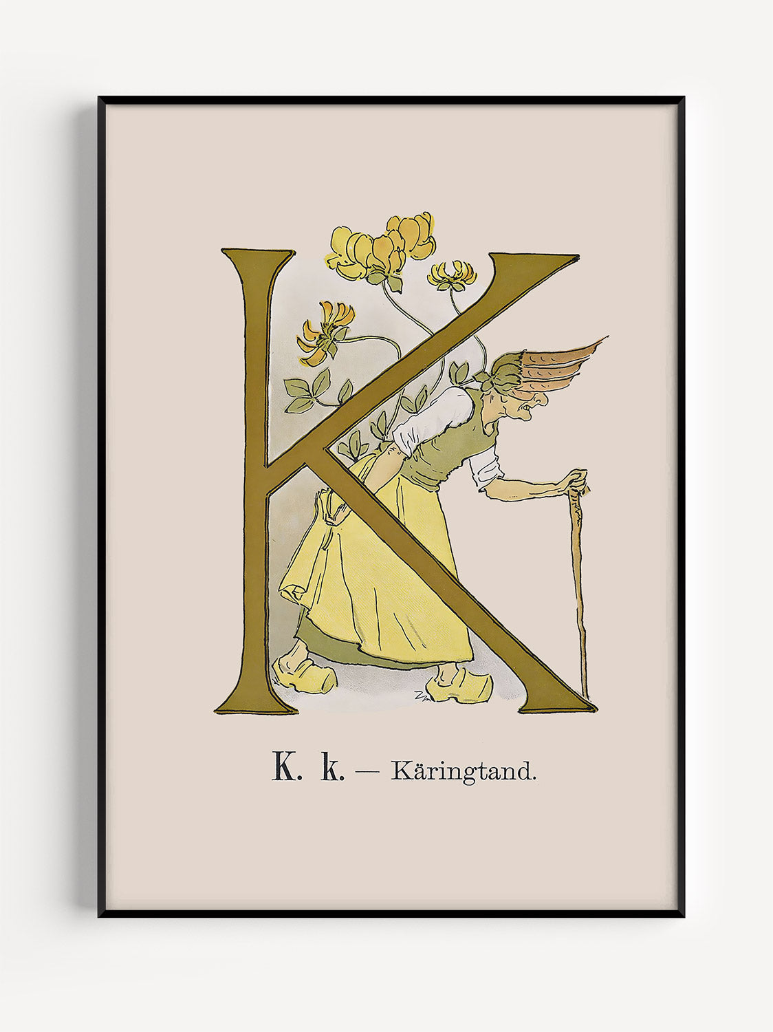 Prinsarnes Alfabet - Bokstaven K - Fine art prints - poster - av Ottilias originalillustrationer från 1800-talet.