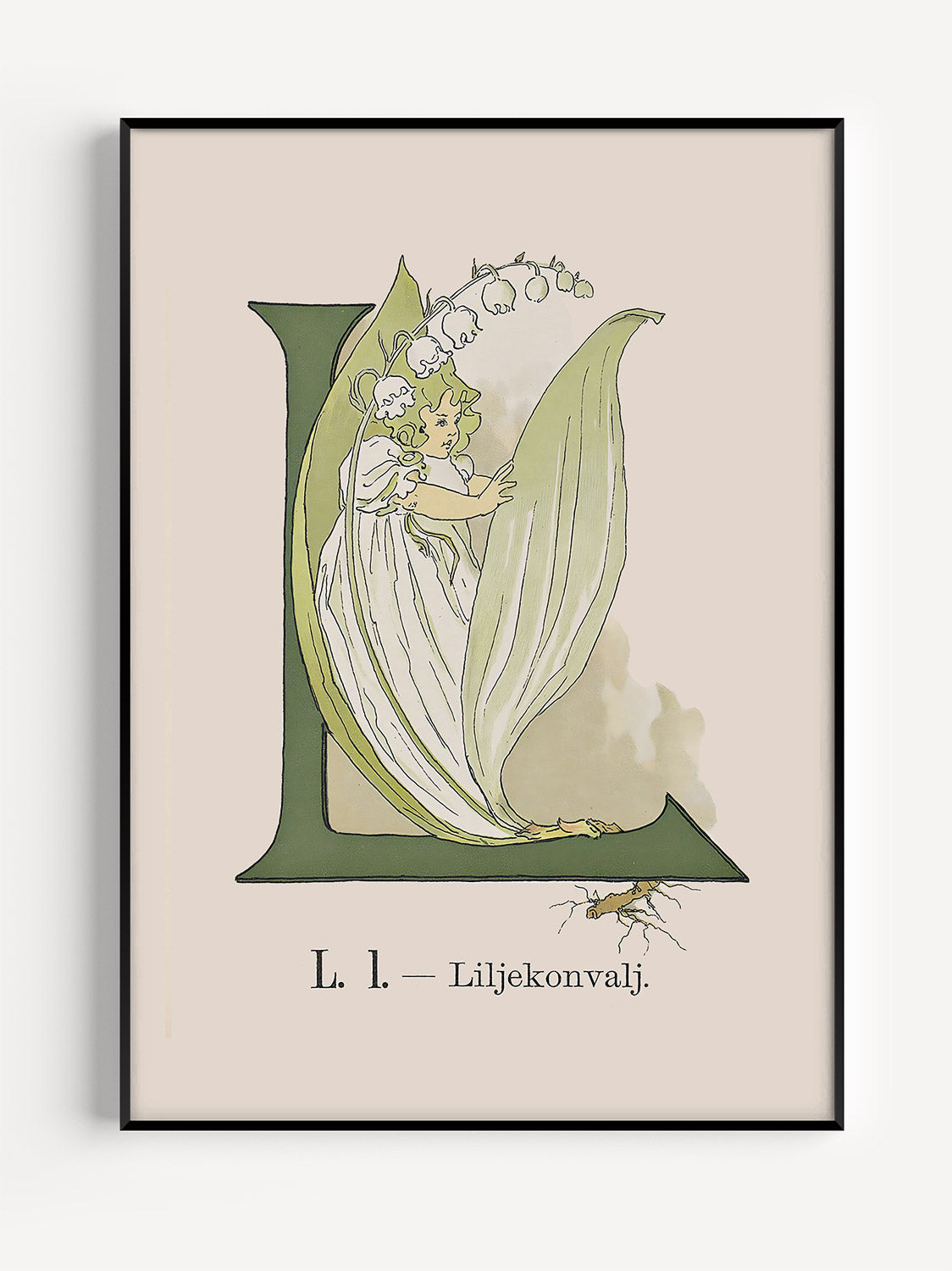Prinsarnes Alfabet - Bokstaven L - Fine art prints - poster - av Ottilias originalillustrationer från 1800-talet.