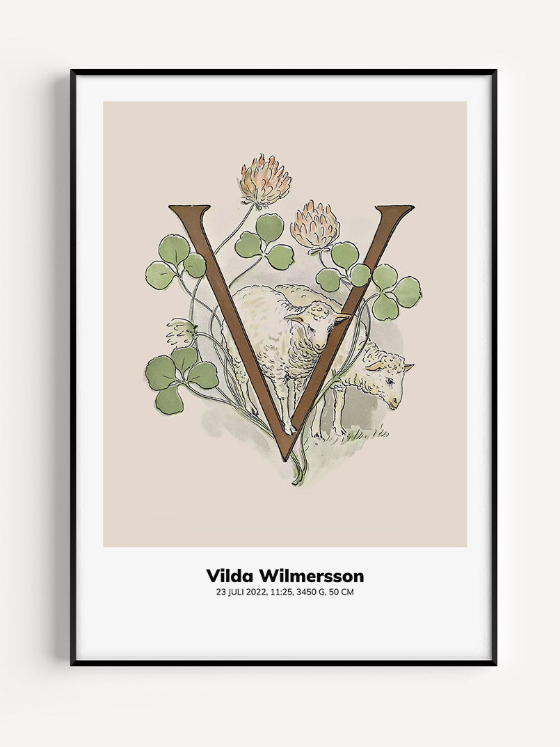 Prinsarnes Blomsteralfabet - Personlig Tavla - O - Ö